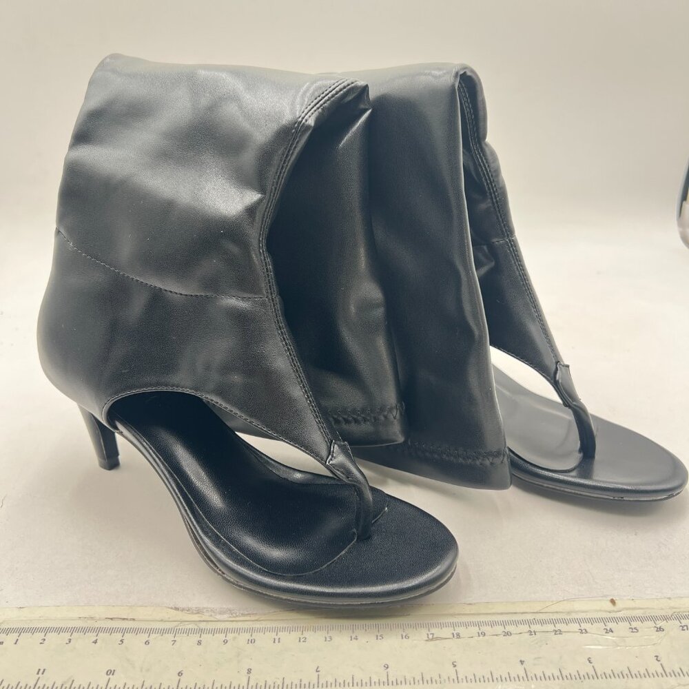 Black Fashion Ankle Boots Round Toe Sandals Low Heels Flip Flop Zippers Shoes - Picture 4 of 8